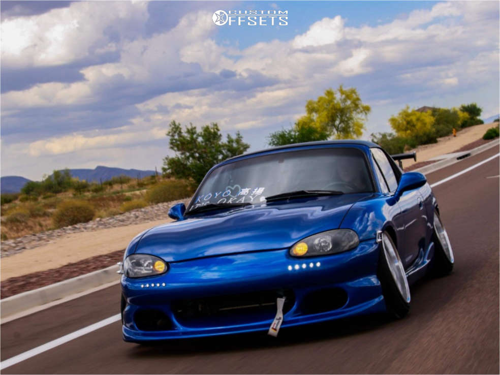 2004 Mazda MX-5 Miata with 17x8 24 SSR Vienna Kreis and 195/40R17 Accelera  Alpha and Coilovers | Custom Offsets