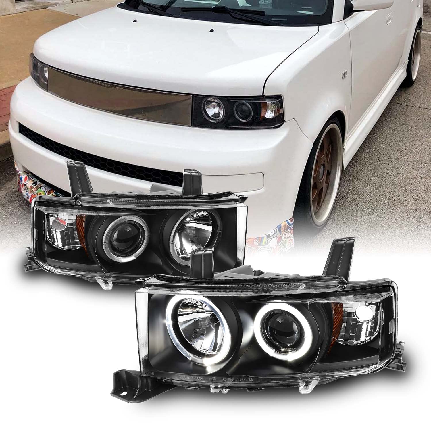 Amazon.com: AKKON - For Scion XB BB Black Bezel Dual Halo Projector  Headlights Front Driver/Passenger Replacement Lamps : Automotive