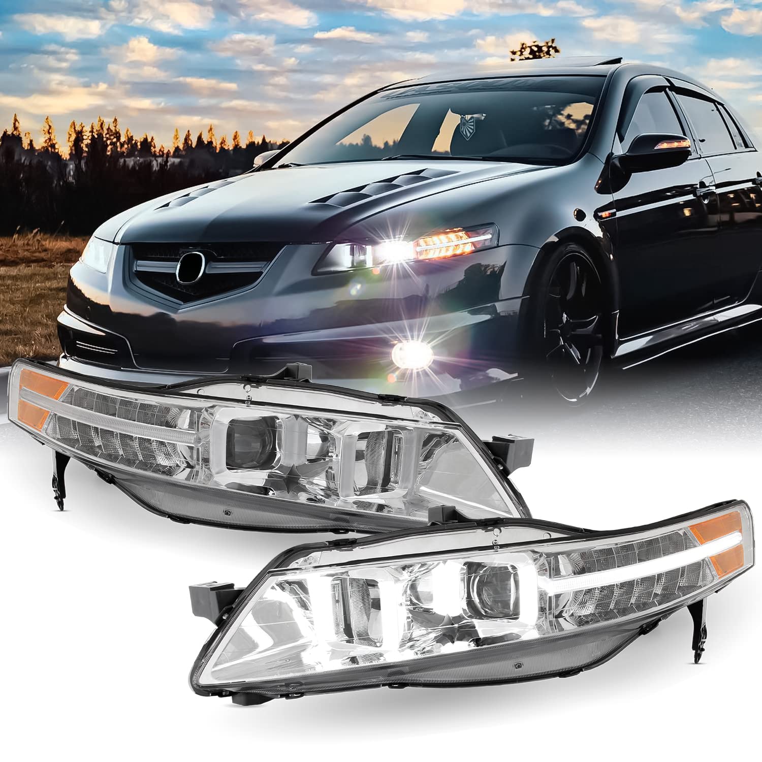 Amazon.com: AKKON - For 04-08 Acura TL UA7 LED DRL Chrome Clear Projector  Headlights Front Headlamps Set : Automotive