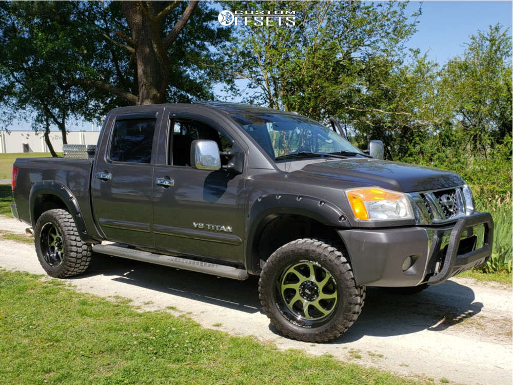 2009 Nissan Titan with 20x10 -19 Monster Offroad M22 and 33/12.5R20 Ironman  All Country Mt and Stock | Custom Offsets